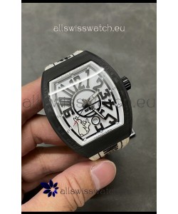 Franck Muller "Fr2nck" Vanguard Rabbit Edition Swiss Replica Watch in Black Carbon Casing 