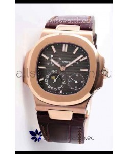 Patek Philippe Nautilus 5712/R 1:1 Quality Swiss Replica Watch in Brown Dial Leather Strap