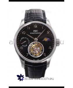 IWC Portugese Hand-Wound Genuine Tourbillon Black Dial Steel Casing Swiss Replica Watch 