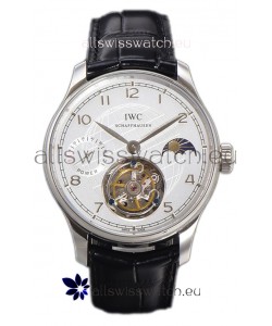 IWC Portugese Hand-Wound Genuine Tourbillon White Dial Steel Casing Swiss Replica Watch 