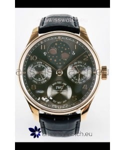 IWC Super Clone Portuguese Perpetual Calendar Rose Gold Grey Dial Replica Watch 
