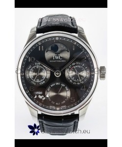 IWC Super Clone Portuguese Perpetual Calendar Steel Case Grey Dial Replica Watch 