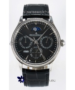 Jaeger LeCoultre Super Clone Master Ultra-Thin Perpetual Calendar Grey Dial Diamonds Watch