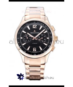 Jaeger LeCoultre Polaris Chronograph Rose Gold Casing Black Dial Swiss Replica Watch 