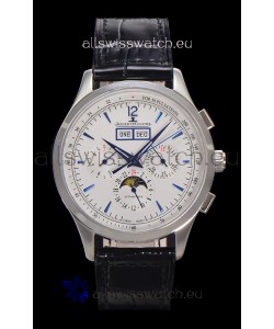 Jaeger LeCoultre Master Control Chronograph Calendar Steel Casing White Dial Watch 