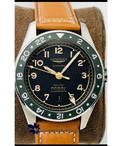 Longines Spirit ZULU Time 1:1 Mirror Replica Watch in 904L Steel Casing - Swiss L844.4 Automatic Movement Brown Strap