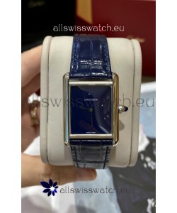 Must De Cartier Tank Edition Watch in 904L Stainless Steel Casing Dark Blue Dial