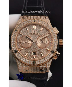 Hublot Classic Fusion Chronograph Rose Gold Diamonds Dial and Casing 1:1 Mirror Replica Watch 