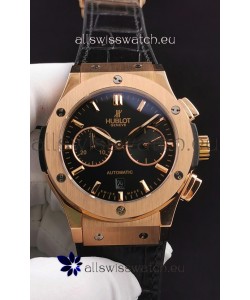 Hublot Classic Fusion Chronograph Rose Gold Casing Black Dial 1:1 Mirror Replica Watch 