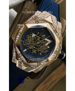 Hublot Big Bang UNICO Sang Bleu II Rose Gold Diamonds 1:1 Mirror Quality Swiss Replica Watch 