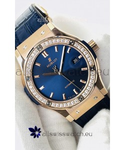 Hublot Classic Fusion Rose Gold Steel Blue Dial Swiss Replica Watch 1:1 Mirror Quality 