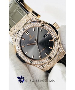 Hublot Classic Fusion Diamonds Rose Gold Grey Dial Swiss Replica Watch 1:1 Mirror Quality 