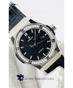 Hublot Classic Fusion Stainless Steel Black Dial Swiss Replica Watch 1:1 Mirror Quality 