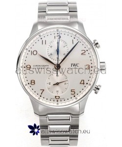 IWC Portuguese Chronograph Swiss Replica Watch in Steel Case Steel White Dial - 1:1 Mirror Replica Edition