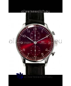 IWC Portuguese Chronograph Swiss Replica Watch in Steel Case Maroon Dial - 1:1 Mirror Replica Edition