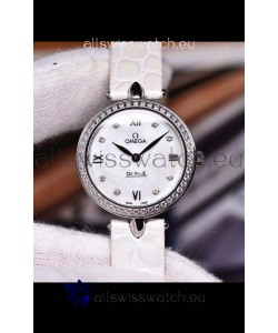 Omega De Ville Prestige Dewdrop Edition Swiss Quartz Watch in White Dial and Strap