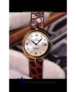 Omega De Ville Prestige Dewdrop Edition Swiss Quartz Watch in Rose Gold Brown Strap