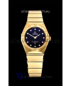 Omega Constellation Ladies Swiss Quartz 1:1 Mirror Replica - Yellow Gold Casing in Black Starry Dial 