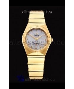 Omega Constellation Ladies Swiss Quartz 1:1 Mirror Replica - Yellow Gold Casing White Pearl Dial