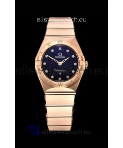 Omega Constellation Ladies Swiss Quartz 1:1 Mirror Replica - Rose Gold Casing in Black Starry Dial 