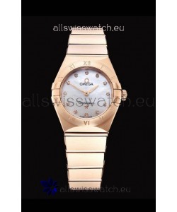 Omega Constellation Ladies Swiss Quartz 1:1 Mirror Replica - Rose Gold Casing White Pearl Dial