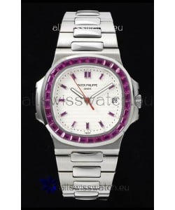 Patek Philippe Nautilus 5711 White Dial 1:1 Mirror Replica in 904L Steel with Rubies Bezel