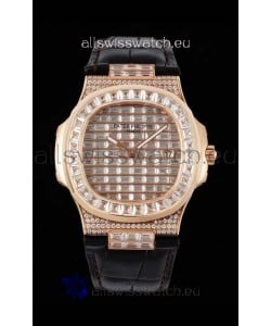 Patek Philippe Nautilus 5711/R Swiss Replica Watch 1:1 Mirror Replica in Rose Gold Diamonds Casing