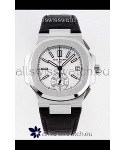 Patek Philippe Nautilus 5980/1A 904L Steel Case in White Dial Leather Strap - 1:1 Mirror Replica