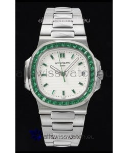 Patek Philippe Nautilus 5711 White Dial 1:1 Mirror Replica in 904L Steel with Rubies Bezel