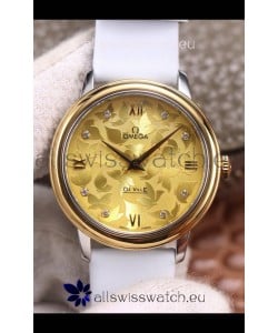 Omega De Ville Floral Dial Swiss Quartz Movement in Two Tone Casing - Gold Dial