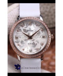 Omega De Ville Floral Dial Swiss Quartz Movement in Two Tone Casing - Steel Dial