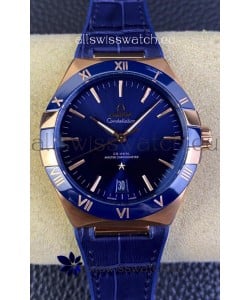 Omega Co-Axial Constellation 41MM Rose Gold 904L Steel - Blue Dial 1:1 Mirror Replica Watch