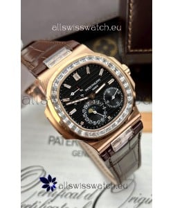 Patek Philippe Nautilus 5712R 1:1 Quality Swiss Replica Watch in Black Dial Brown Strap