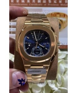 Patek Philippe Nautilus 5990R Rose Gold on 904L Steel Case in Blue Dial - 1:1 Mirror Replica