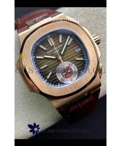 Patek Philippe Nautilus 5980/R Chronograph Rose Gold on 904L Steel Case in Brown Dial - 1:1 Mirror Replica