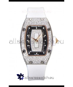 Richard Mille RM007 Diamonds Paved White Strap & Dial 904L Steel Superclone Swiss Watch
