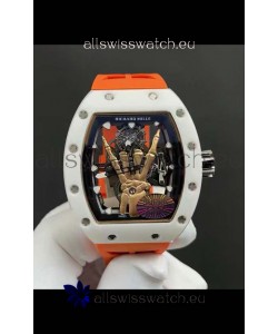 Richard Mille RM66 Flying Genuine Tourbillon White Ceramic Orange Strap Superclone Replica Watch 
