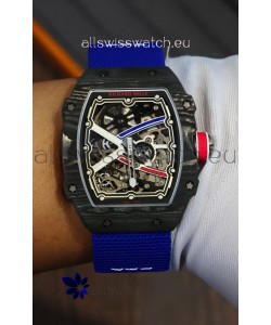 Richard Mille Super Clone RM67-02 Sebastien Ogier Black Carbon TPT 37 Grams Watch Blue Strap