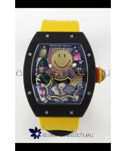Richard Mille Super Clone RM088 Smiley Tourbillon Black Ceramic Velcro Strap Watch 