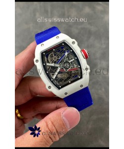 Richard Mille Super Clone RM67-02 Alexis Pinturault White Quartz TPT 37 Grams Watch Blue Strap
