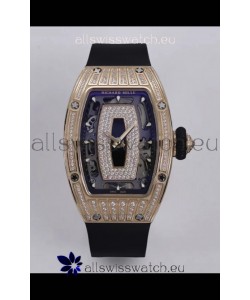 Richard Mille Super Clone RM07-01 Diamonds Paved 904L Rose Gold Casing Automatic Replica Watch