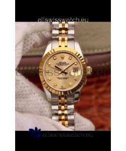 Rolex Datejust Ladies 28MM Cal.3135 Movement Swiss Replica in 904L Steel Yellow Gold 2 Tone Case