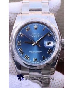 Rolex Datejust 36MM Cal.3135 Movement Swiss Replica Watch in 904L Steel Casing in Blue Roman Dial