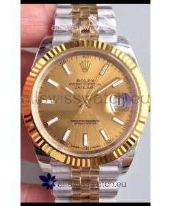 Rolex Datejust 41MM Cal.3135 Movement Swiss Replica Watch in 904L Steel Two Tone Casing Gold Dial