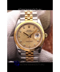 Rolex Datejust 36MM Cal.3135 Movement Swiss Replica Watch in 904L Steel Two Tone Casing Gold Dial