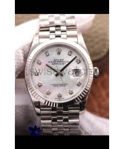 Rolex Datejust 36MM Cal.3135 Movement Swiss Replica Watch in 904L Steel Pearl Dial 