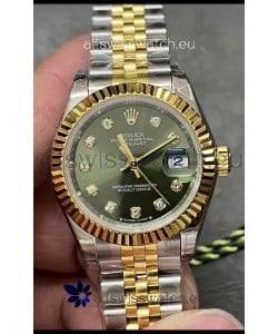 Rolex Datejust Super Clone Green Dial 2 Tone Yellow Rose Gold Watch 28MM