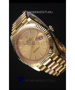 Rolex Day Date Japanese Replica Watch - Yellow Gold Casing in Gold Dial 40MM
