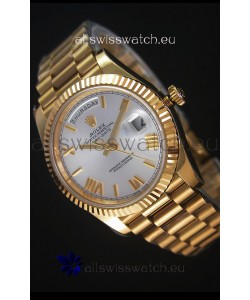 Rolex Day Date Japanese Replica Watch - Yellow Gold Casing in Steel Dial 40MM