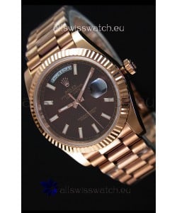 Rolex Day Date Japanese Replica Watch - Rose Gold Casing in Maroon Dial 40MM